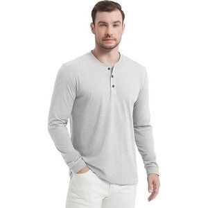 TacVAsen Mens Light Gray Long Sleeve Henley Pocket T Shirt Outdoor Sports Size M